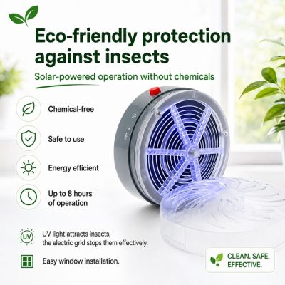 Aparat solar anti-insecte pentru ferestre - Lumină UV, autonomie 8h | BUZZORA