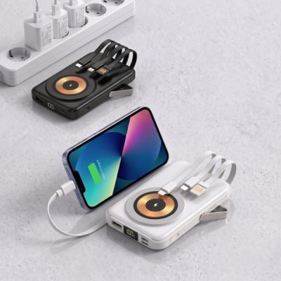 Baterie externă magnetică wireless - 10.000 mAh, 4 cabluri, suport | ULTICHARG
